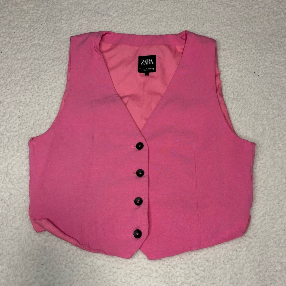Zara Women Pink Button Crop Vest Top
